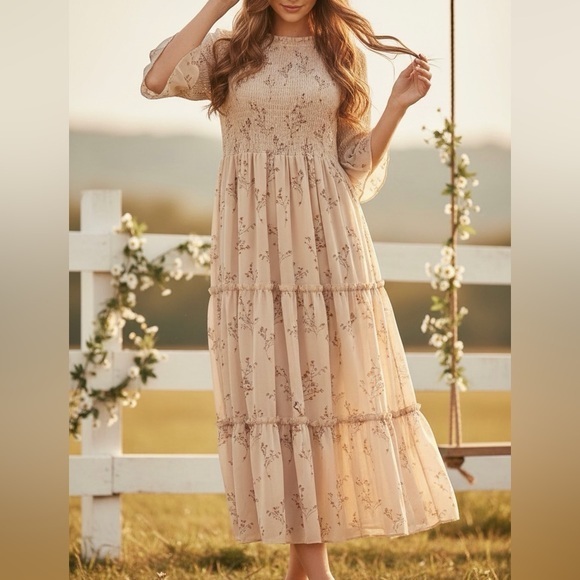JessaKae Dresses & Skirts - JESSAKAE Wandering Willoughby Smocked Floral Tiered Midi Dress NWT L